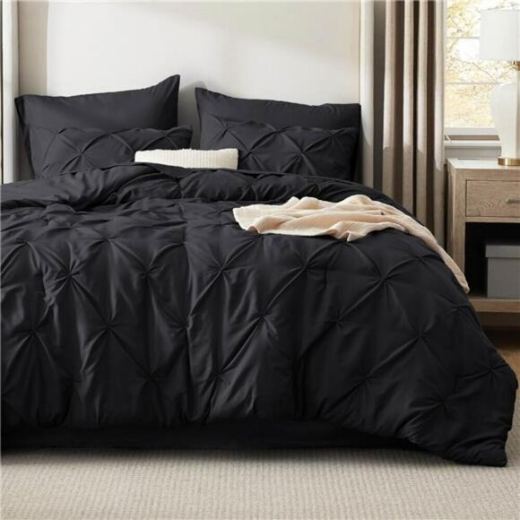 Bedsure Queen Comforter Set Black 7 Piece Bed in a Bag with Sheets Shams - Picture 2 of 7